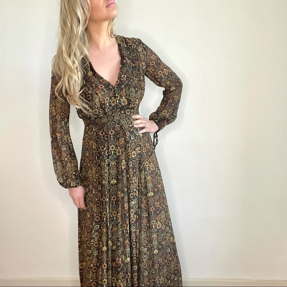 Ronny Kobo Brown Tan Black, Long Sleeve Maxi Dress - Picture 7 of 16